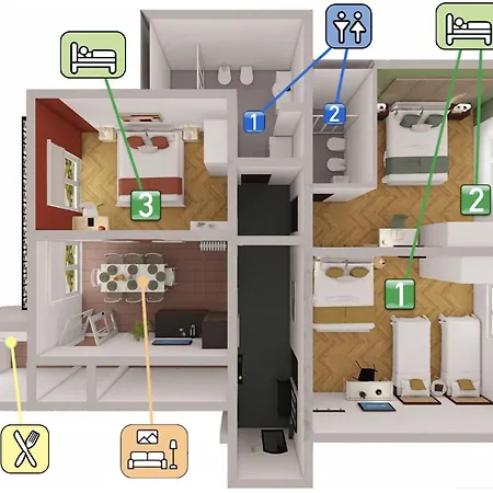 Stayeasy Melloni - 3 Rooms, 2 Baths - Center 公寓 *